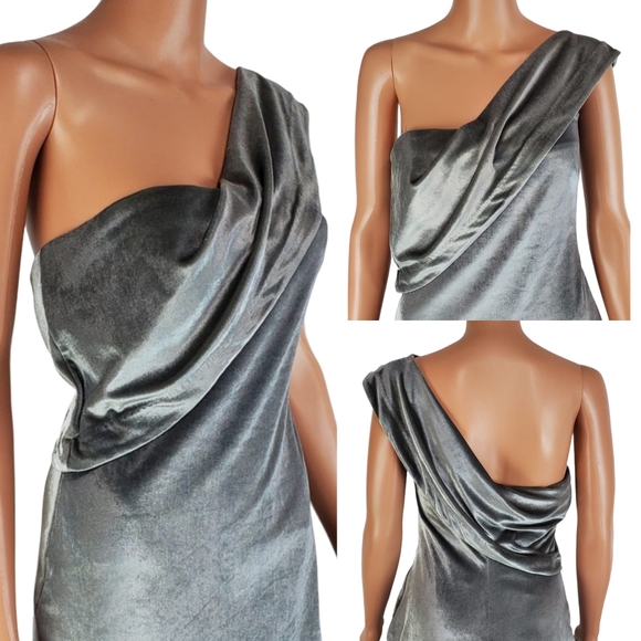 NWT Likely velvet pewter driggs strapless one shoulder midi dress gray size 4 - Picture 2 of 16